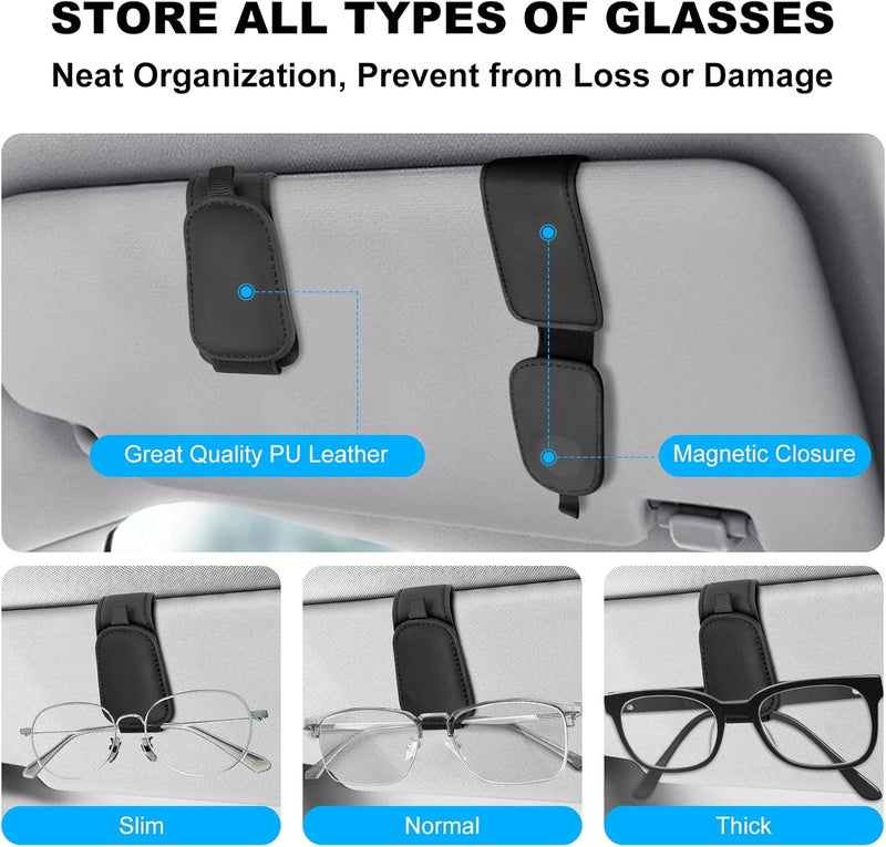 Teraves 2 Pack Sunglass Holder Clip for Car Visor, Upgrade Magnetic Leather Visor Sunglasses Clip, Easy to Hold Your Glasses Eyeglasses - Image 3
